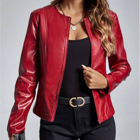 Plus Vegan Leather Zip up Moto jacket - Picture 1 of 11